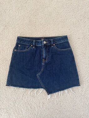 UO BDG Dark Blue Denim Jean Skirt with Tan Stitching